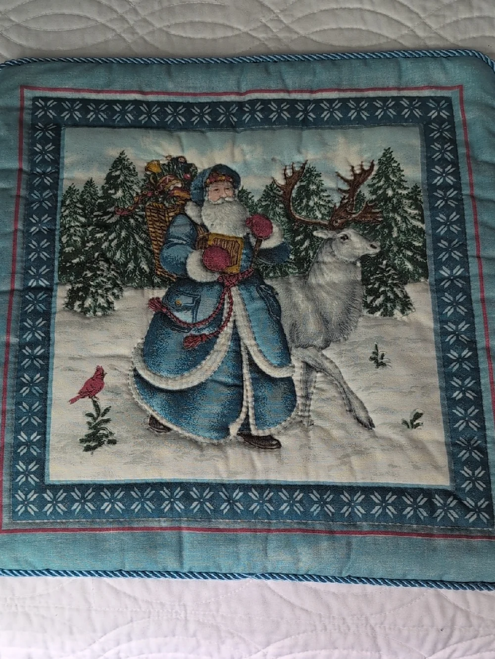 Holiday Santa Throw Pillow Cover in Blue